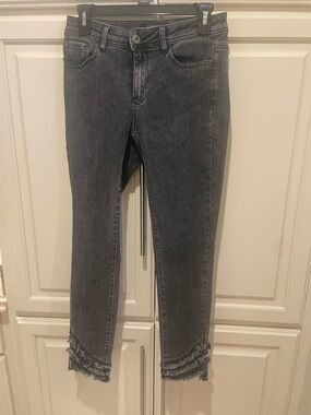 CHARLIE B Black Washed Ankle Jeans with Ruffle-Hem